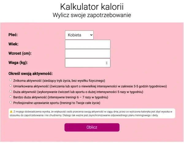Kalkulator PAL: Oblicz swoje dzienne zapotrzebowanie kaloryczne