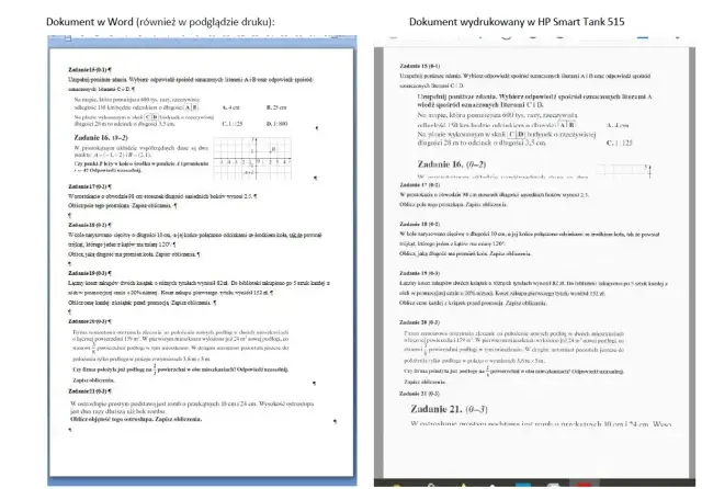 Dwa dokumenty z zadaniami matematycznymi, jeden w Word, drugi wydrukowany.