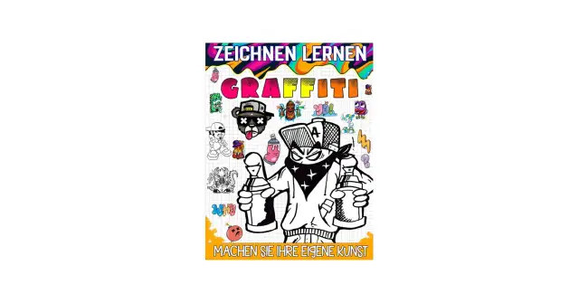 Bunte Graffiti-Illustrationen mit einer zentralen Figur, die Sprühdosen hält.