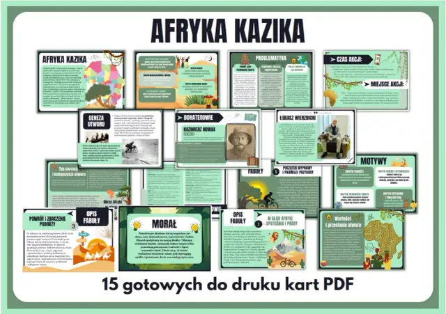 Afryka Kazika: karty PDF z motywami, fabułą i morałem. Poznaj przygody Kazika i jego podróże po Afryce.