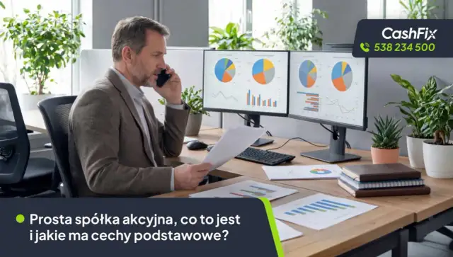 Mężczyzna rozmawia przez telefon, analizując wykresy. Czy prosta spółka akcyjna to dobry wybór dla Twojego biznesu?