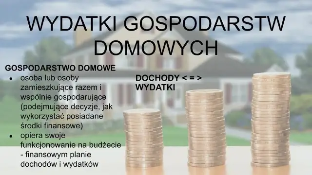 Wydatki gospodarstw domowych, dochody i wydatki. Stosy monet symbolizują finansową stabilność lub jej brak, co może być związane z recesją.