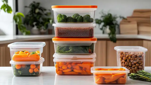 Recipientes con brócoli, zanahorias y lentejas. Averigua cuanto duran las lentejas en la nevera para conservarlas frescas.