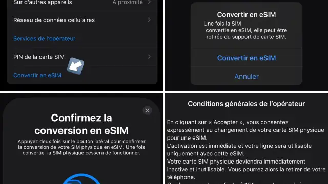 Interface mobile pour transformer une carte SIM physique en eSIM.