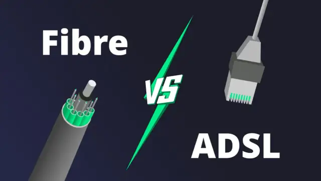 Comparaison visuelle entre la fibre optique et l'ADSL, illustrant la technologie de connexion internet.