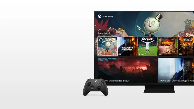 Zobacz, jak połączyć aplikację Xbox z konsolą, by grać w chmurze. Na ekranie gry, obok kontrolera.