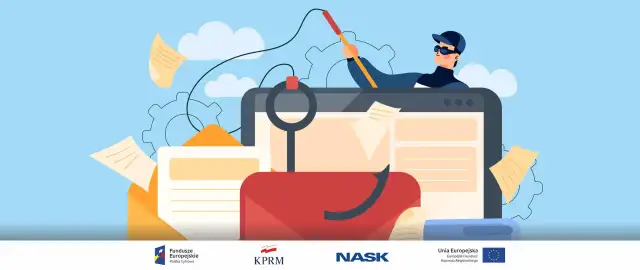 Ilustracja pokazuje, kto kontroluje uczciwość losowań w prywatnych loteriach internetowych. Widoczna jest postać z wędką, która próbuje złowić dane z ekranu komputera.