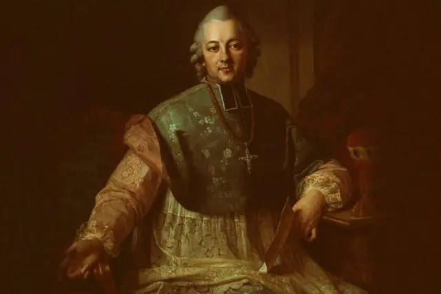 Portret Ignacego Krasickiego w stroju duchownym, z krzyżem na szyi.