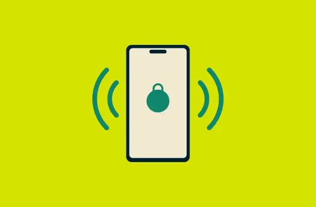 Telefon z ikoną blokady i falami sygnału, symbolizujący bezpieczny wifi hotspot.