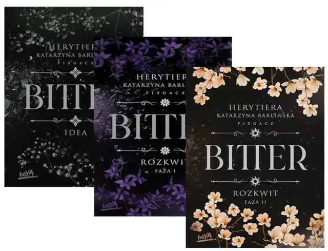 Okładki książek z serii "Bitter". Co to znaczy? Tajemnicza historia Katarzyny Barlińskiej.