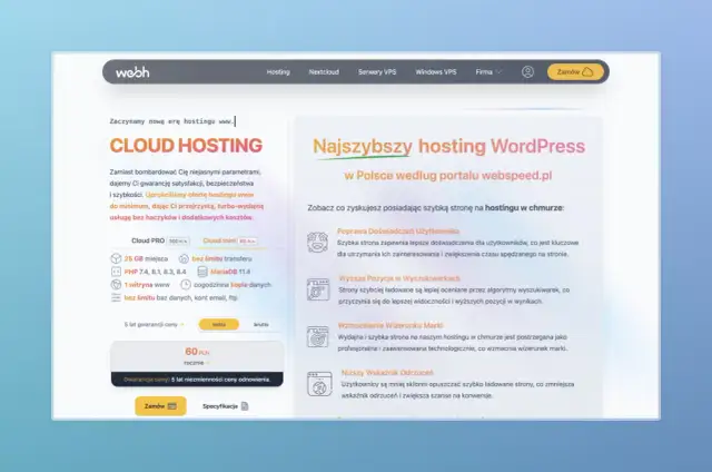 Darmowy hosting stron WWW w chmurze. Szybka, wydajna usługa z gwarancją ceny na 5 lat. Idealna dla WordPressa.