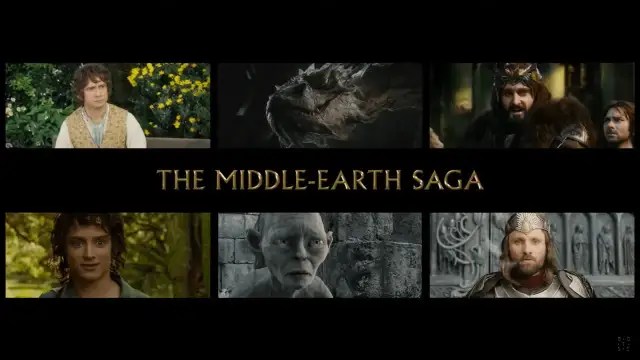 Kolejność postaci z "Władcy Pierścieni": Bilbo, smok, Thorin, Frodo, Gollum, Aragorn.