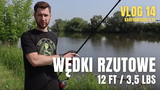 Wędkarz prezentuje jaka wędka karpiowa rzutowa 12 FT / 3,5 LBS nad wodą. Vlog 14.