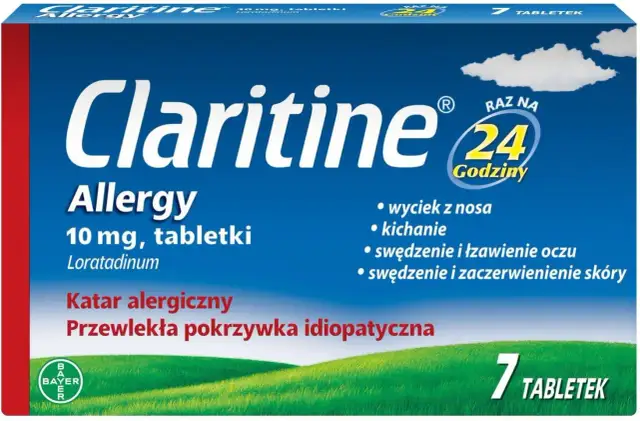 Claritine Allergy, co na alergie bez recepty, łagodzi katar, kichanie i swędzenie. 7 tabletek.