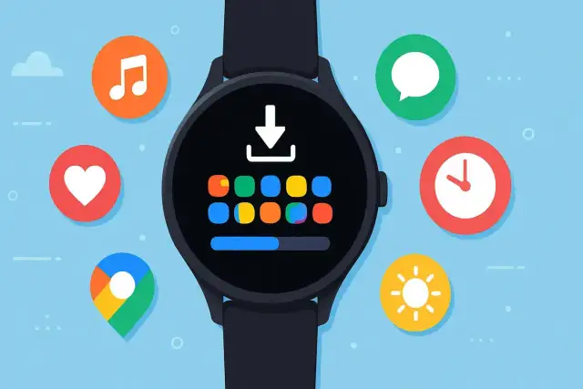 Montre connectée affichant des icônes d'applications, avec un guide visuel pour savoir comment connecter ma montre à mon téléphone.