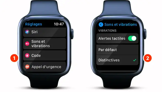 Montre connectée : comment allumer une montre connectée sans bouton ? Accédez aux réglages, puis "Sons et vibrations" pour activer les alertes tactiles.