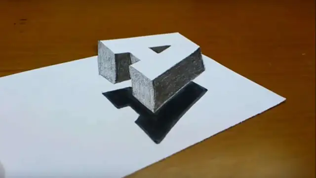 3D-Buchstabe "A" mit Schatten auf weißem Papier gezeichnet.