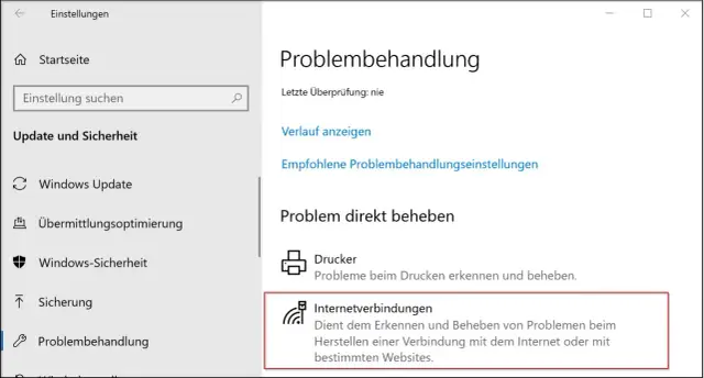 Windows 10 Einstellungen: Problembehandlung, Internetverbindungen auswählen.