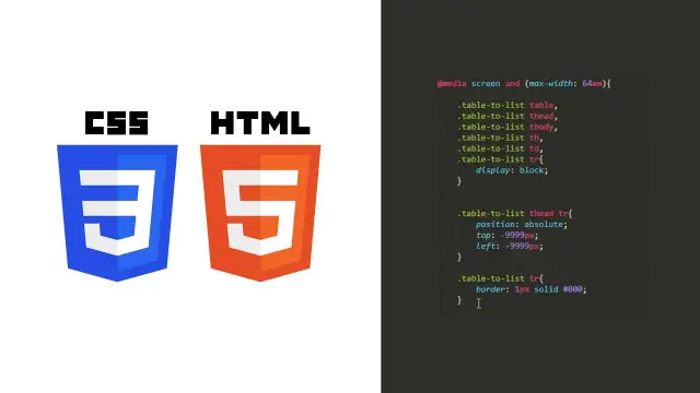 Ikony CSS i HTML5 obok fragmentu kodu CSS.