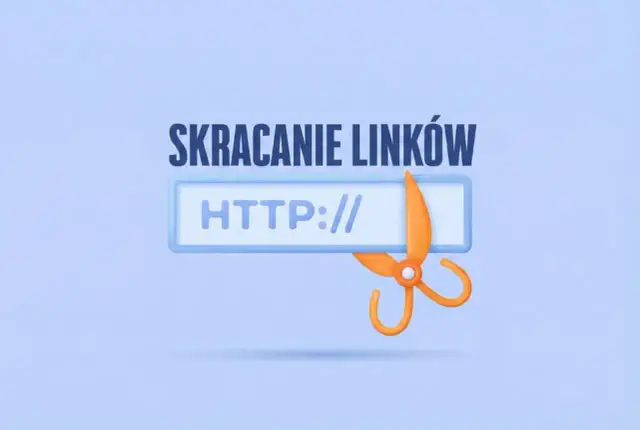 Skracanie linków z własną nazwą. Pomarańczowe nożyczki przecinają pole tekstowe z napisem "HTTP://".