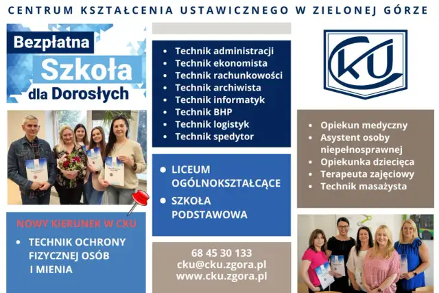 Centrum Kształcenia Ustawicznego w Zielonej Górze oferuje bezpłatną szkołę dla dorosłych. Dowiedz się, ile trwa liceum zaoczne i jakie kierunki są dostępne.