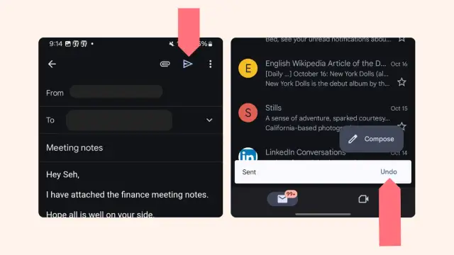 Comment rappeler un mail sur Gmail : l'option "Annuler" apparaît brièvement après l'envoi.