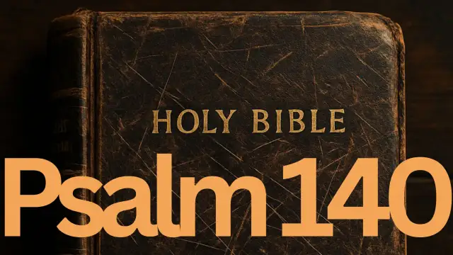 Stara, skórzana Biblia z napisem "Holy Bible" i pomarańczowym tekstem "Psalm 140".