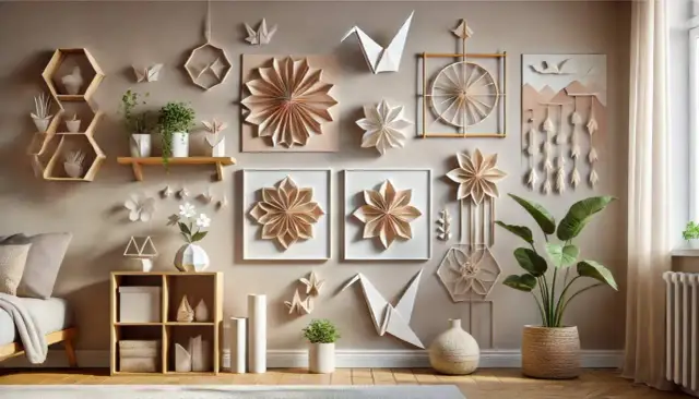Inspirujące rzeźby z papieru jak zrobić. Dekoracje ścienne z origami, kwiaty, żurawie, motyle i geometryczne kształty.