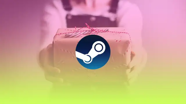 Prezent owinięty w papier z logo Steam.