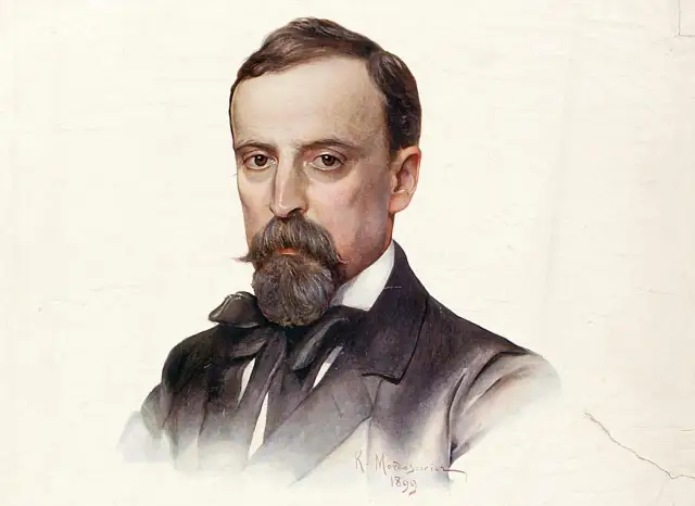 Portret Henryka Sienkiewicza z 1899 roku. Malarz K. Mordasewicz uchwycił pisarza z charakterystyczną brodą i wąsami.