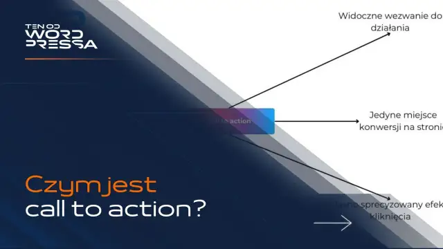 Grafika wyjaśnia, czym jest call to action. Pokazuje przycisk "Call to action" jako jedyne miejsce konwersji, które prowadzi do jasno sprecyzowanego efektu kliknięcia.