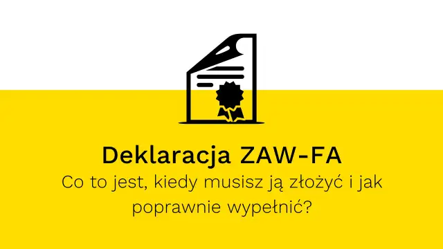 Deklaracja ZAW-FA: jak złożyć ją elektronicznie, kiedy i jak poprawnie wypełnić. Ikona dokumentu z pieczęcią.