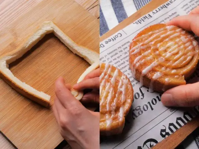 Manos dan forma a pan para hacer un postre. El resultado: pan casero glaseado, perfecto para disfrutar.