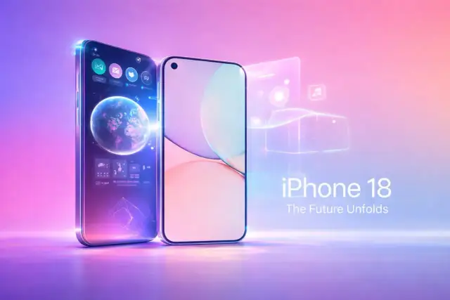 L'iPhone 18, avec son écran futuriste affichant une planète et des icônes lumineuses, promet une nouvelle ère technologique.