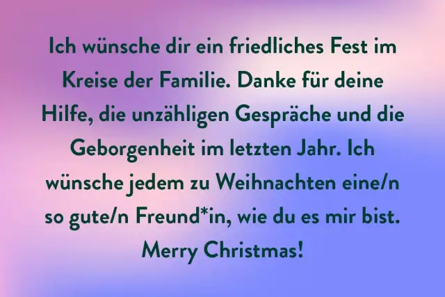 Weihnachtsgrüße mit Gedichttext auf farbigem Hintergrund.