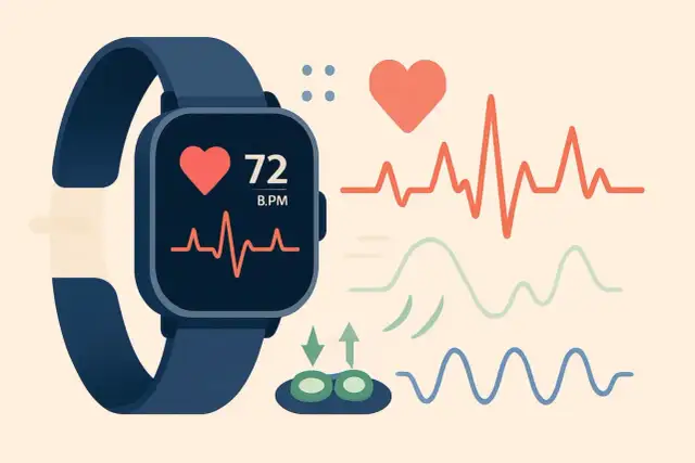Montre connectée affichant 72 BPM, symbolisant comment fonctionne les montres connectées en suivant le rythme cardiaque et d'autres données physiologiques.