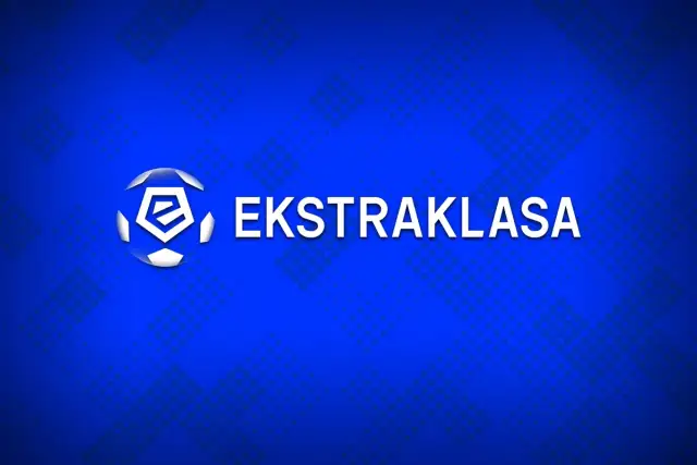 Logo Ekstraklasy na niebieskim tle z efektem pikselizacji.