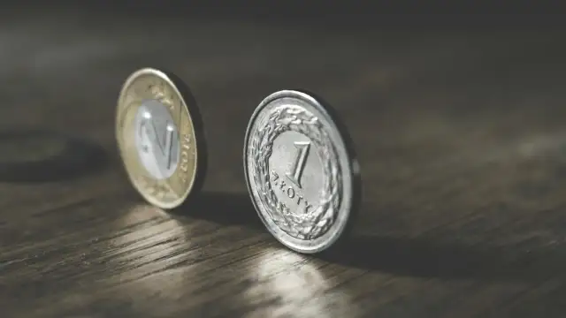 Dwie polskie monety, 1 i 2 złote, leżą na drewnianym blacie. Zastanawiasz się, ile kosztuje utylizacja chomika?