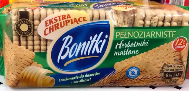 Pełnoziarniste herbatniki maślane Bonitki. Czy herbatniki są zdrowe? Te są "ekstra chrupiące" i "bez dodatku barwników".