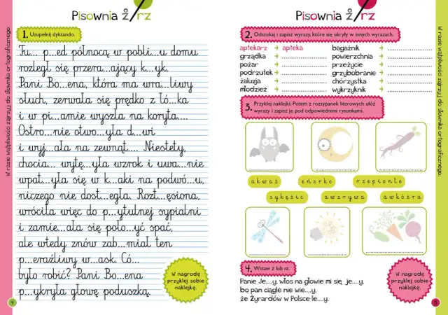 Krótkie dyktanda klasa 3: Uzupełnij tekst o Pani Bożenie, która usłyszała przerażający krzyk.