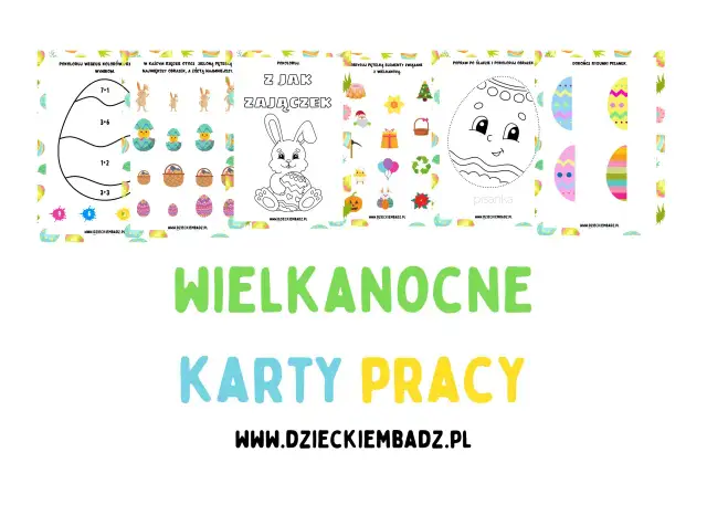 Wielkanocne karty pracy do druku: kolorowanki, zadania z króliczkiem i pisankami.