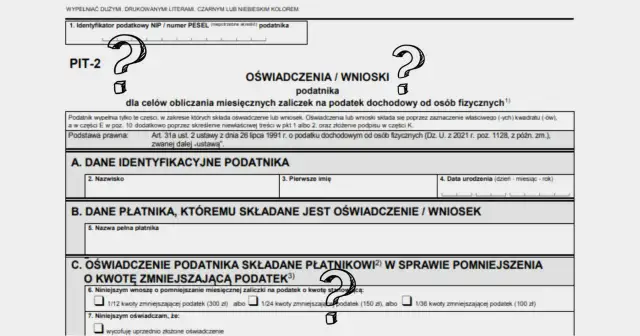 Formularz PIT-2 do obliczania miesięcznych zaliczek na podatek dochodowy od osób fizycznych.