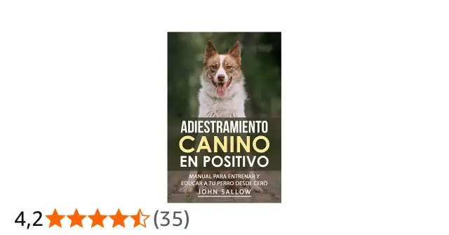 Un perro feliz sonríe en la portada de "Adiestramiento Canino en Positivo", un manual para el entrenamiento de perros.