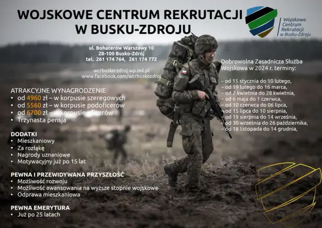 Chcesz wiedzieć, jak dostac sie do wojska? Rekrutacja w Busku-Zdroju oferuje atrakcyjne wynagrodzenie, dodatki i pewną przyszłość. Sprawdź terminy służby.