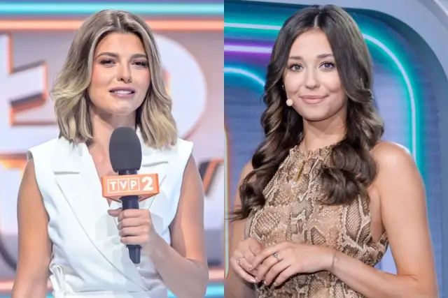 Dwie prezenterki telewizyjne, jedna z mikrofonem TVP 2.