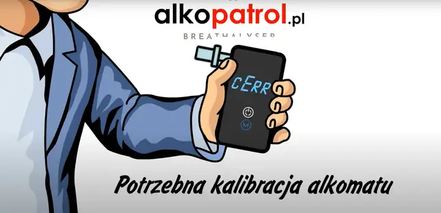 Ręka w garniturze trzyma alkomat z napisem "CERR".