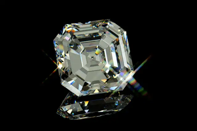 Ein geschliffener Diamant mit vielen Facetten, der das Licht in allen Farben bricht. Man fragt sich, wie viele Facetten hat ein Brillant, um solch ein Funkeln zu erzeugen.