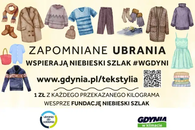 Gdzie oddać ubrania Poznań? Zbiórka "Zapomniane ubrania" wspiera Niebieski Szlak. Sprawdź www.gdynia.pl/tekstylia.