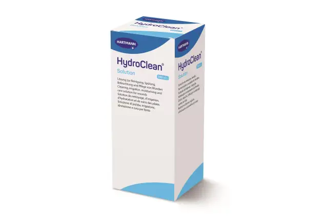 Opakowanie HydroClean Solution, płynu do czyszczenia, nawilżania i pielęgnacji ran.