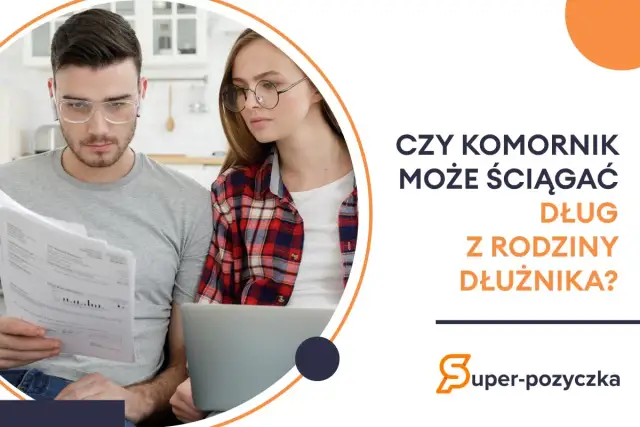 Młode małżeństwo analizuje dokumenty, zastanawiając się, czy komornik może ściągać dług z rodziny dłużnika.